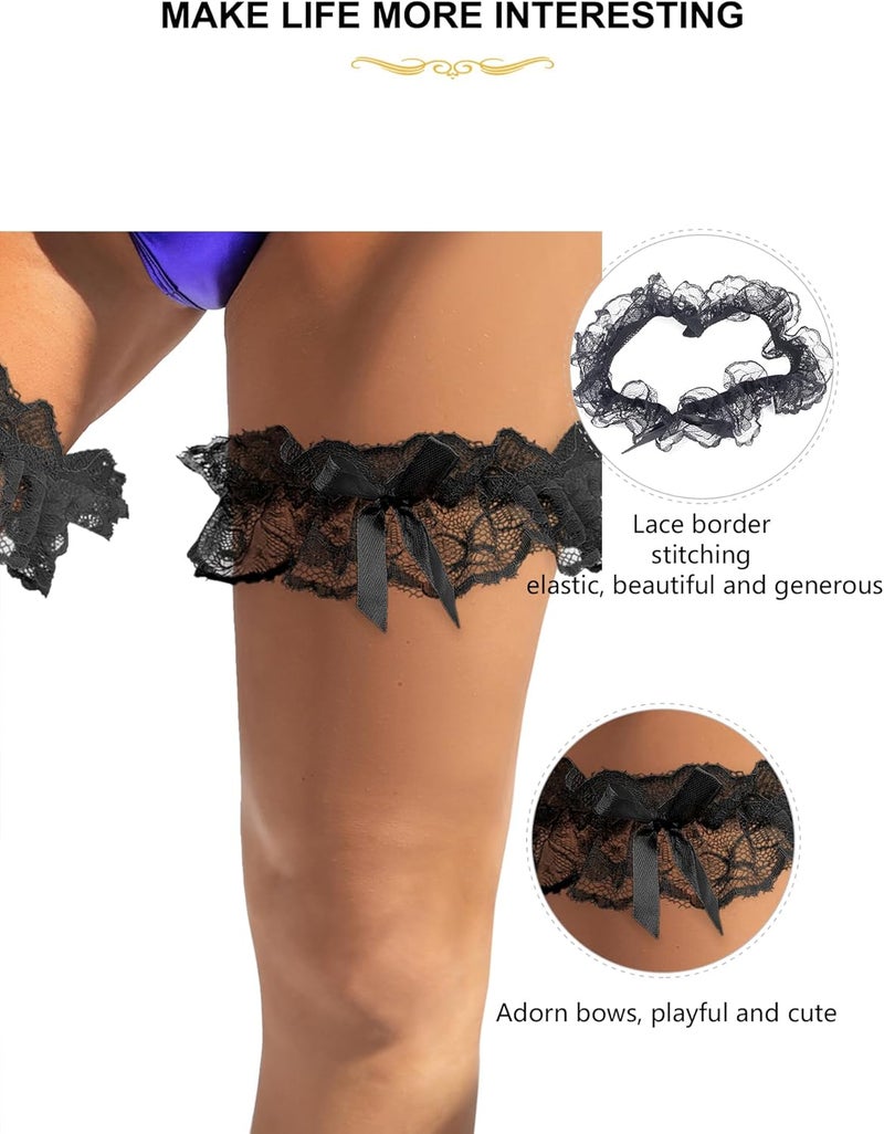OhYeah! Lace Wedding Garters for Bride Bridal Garter Set Elastic Leg Garters for Thigh with Bow Party Prom Bridal Lingerie - Image 3